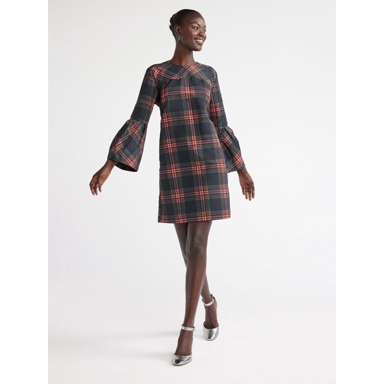Free Assembly Women's Bell-Sleeve Mini Shift Dress, Sizes XS-XXXL - Walmart.com | Walmart (US)