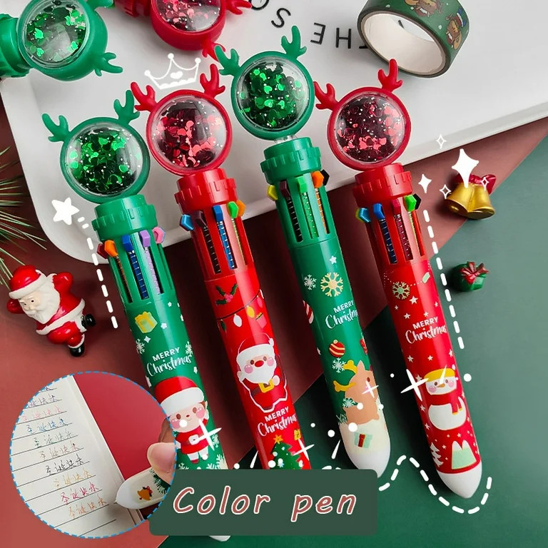Multicolor Ballpoint Pen Xmas Theme Printed 10 Colors Cute Cartoon Retractable Ballpoint Pens Sch... | Walmart (US)