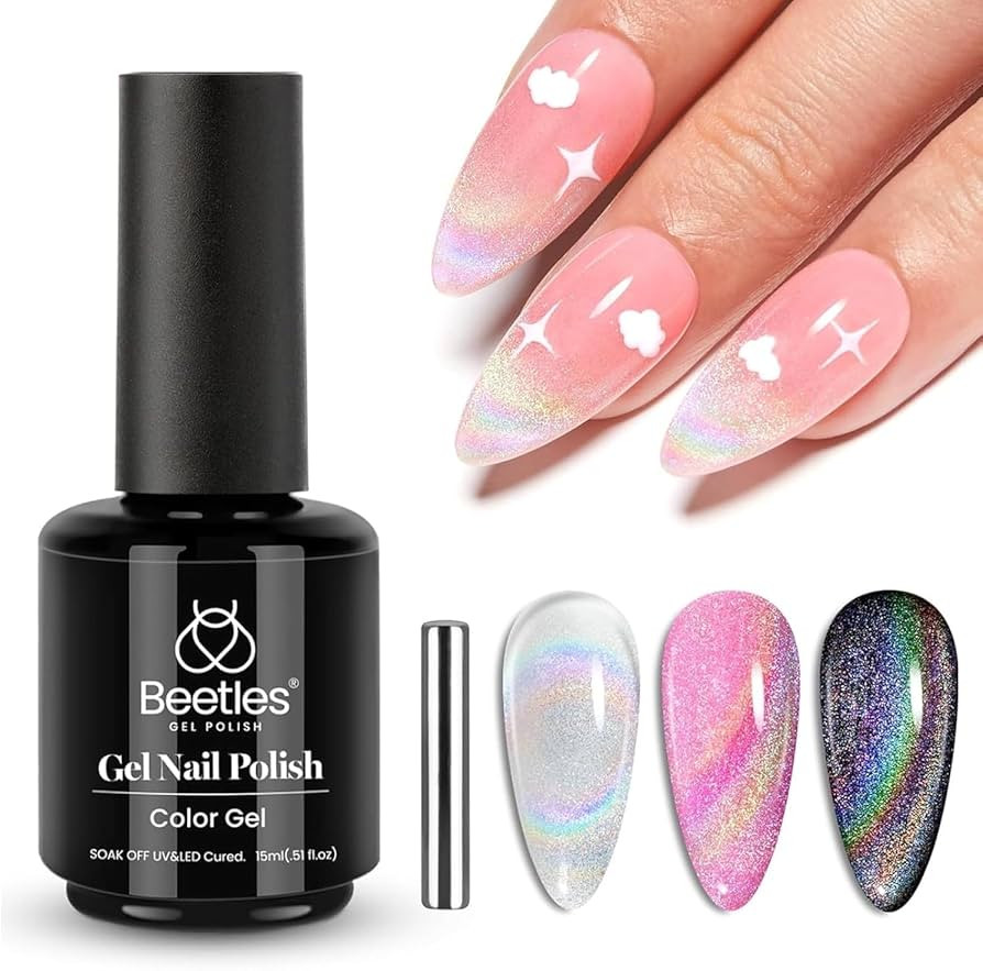 beetles Cat Eye Gel Nail Polish 15ml Rainbow Holographic 9D Cat Eye Gel Polish with Magnet Stick ... | Amazon (US)