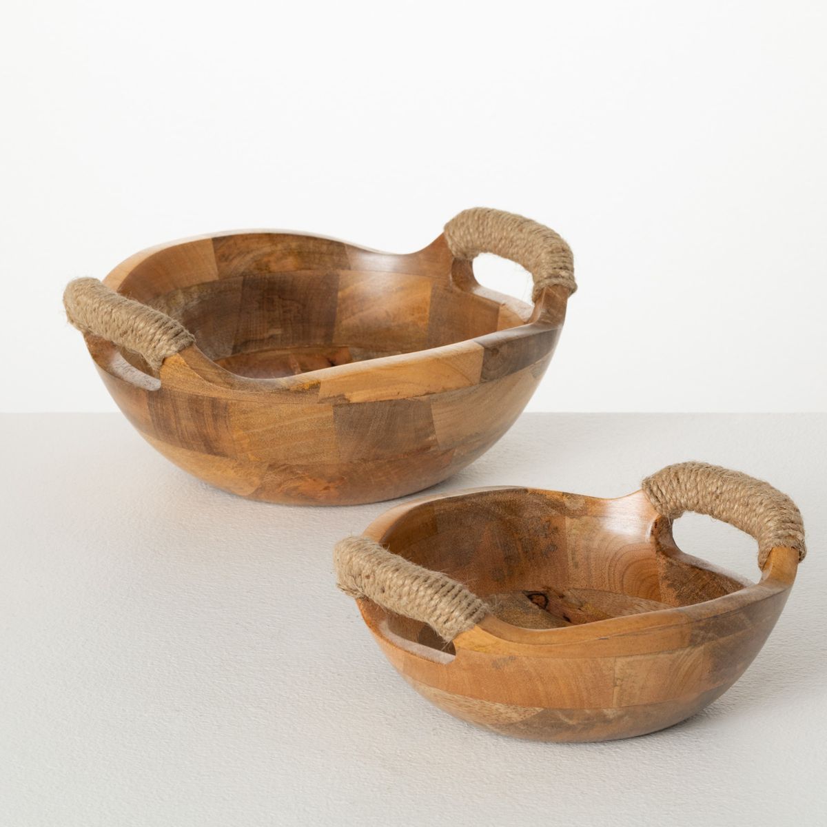 8.75"L and 10.75"L Sullivans Rustic Wood Bowl with Handles - Set of 2, Brown | Target