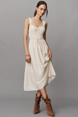 PAIGE Arpeggio Linen Blend Smocked Midi Dress | Anthropologie (US)