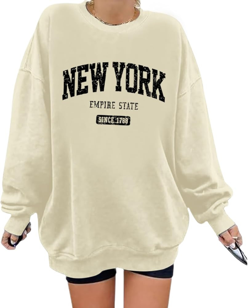 Oversized New York Sweatshirt for Women Aesthetic Preppy Hoodies Vintage Letter Print Graphic Cre... | Amazon (US)