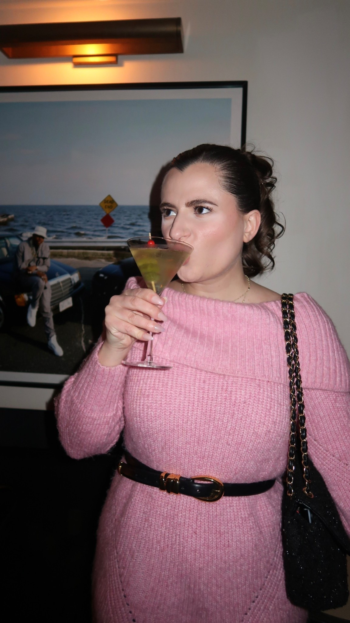 Pink off the shoulder sweater with a black leather belt with gold hardware! Wore this over leather pants for a night out in New York! 

#LTKValentine #LTKootd