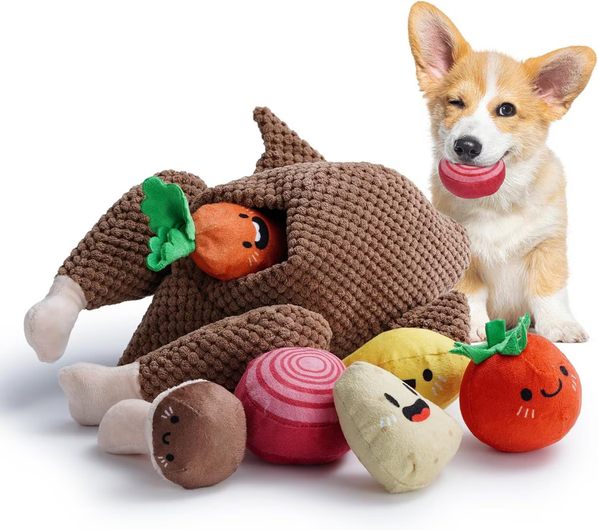 Nocciola 7-in-1 Turkey Interactive Squeaky Dog Plush Toy Variety Pack with a Roasted Veggies Snuf... | Chewy