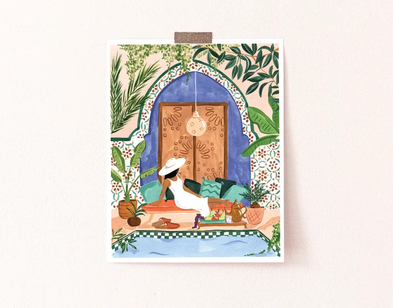 Morocco Art Print Tropical Wall Art Moroccan Riad Print - Etsy | Etsy (US)