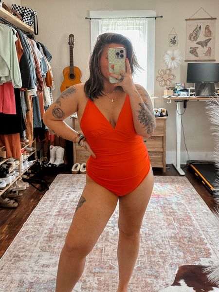 One piece bright red one piece bathing suit one piece swimsuit! Wearing size large from cupshe! 

#LTKSwim #LTKSeasonal