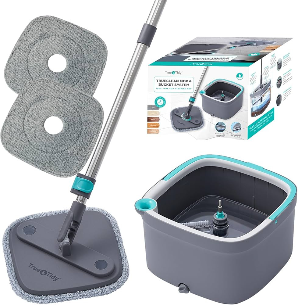 True & Tidy True Clean Mop and Bucket System, Includes Square Spin Mop, Dual Compartment Mop Buck... | Amazon (US)