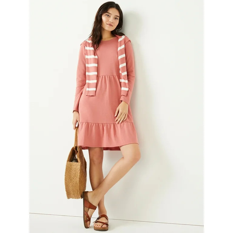 Time and Tru Women's Tiered Sweatshirt Dress | Walmart (US)