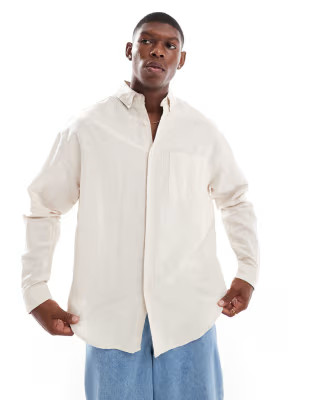 ASOS DESIGN 90s oversized linen shirt in ecru | ASOS (Global)