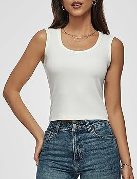 Women Wide Strap Ribbed Cropped Tank Tops 2026 Summer Trendy Crop Top Tight Fit Basic Sleeveless ... | Amazon (US)