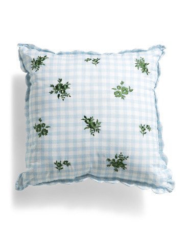 20x20 Gingham Floral Embroidered Pillow | Polyester/Cotton | Marshalls