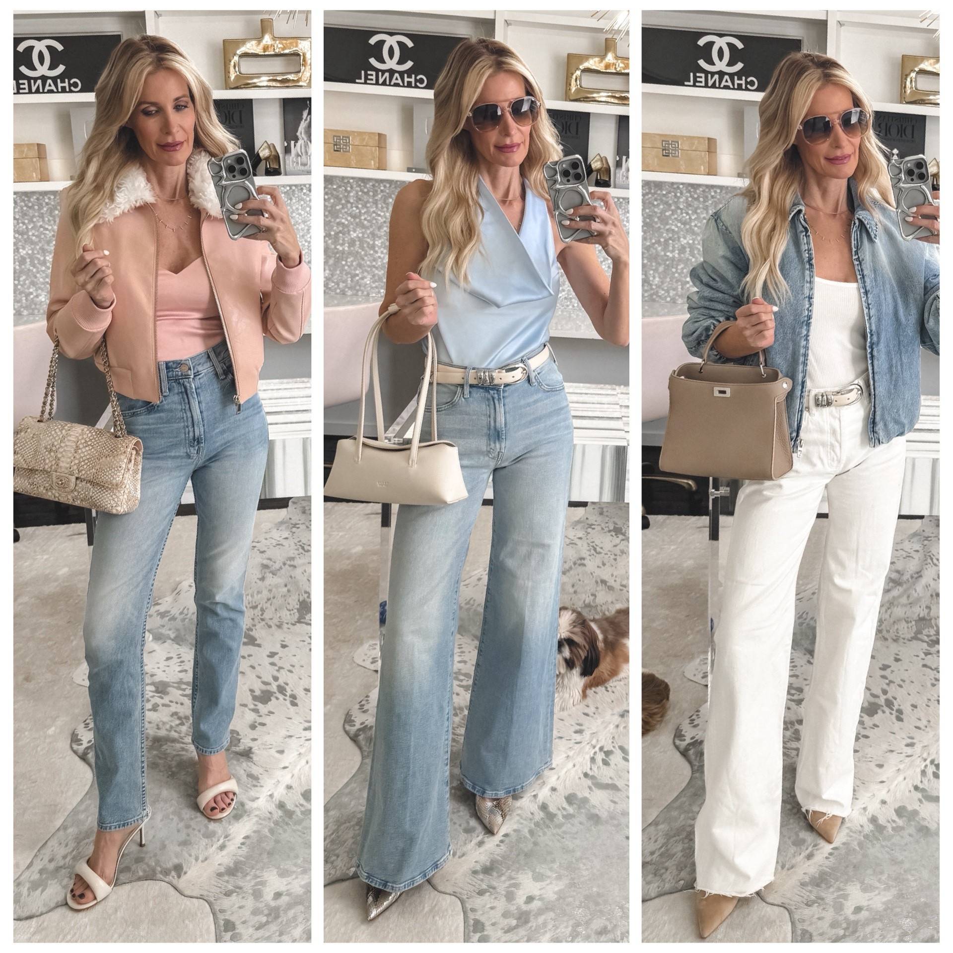 Spring trends are too good this year ✨

1. Pastels – This pastel pink vegan leather bomber by Alice + Olivia paired with a matching bustier and high-waisted cigarette jeans from Mother is the ultimate date night or girls’ night look.

2. Blue – This blue satin halter is stunning with my wide-leg Mother jeans (so comfy and slimming!).

3. Bomber Jackets – A great denim bomber is the perfect spring-to-summer layer. I styled mine with ivory denim for a fresh vibe.

Everything runs true to size — XS in tops/jackets, 24 in denim.

For even more fabulous SPRING TRENDS head over to my YouTube channel and check out my latest video. #linkinstories 



Which trend are you loving most? 


#LTKootd #LTKgrwm #LTKdayinmylife