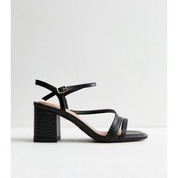 Wide Fit Black Leather-Look Strappy Block Heel Sandals New Look | New Look (UK)