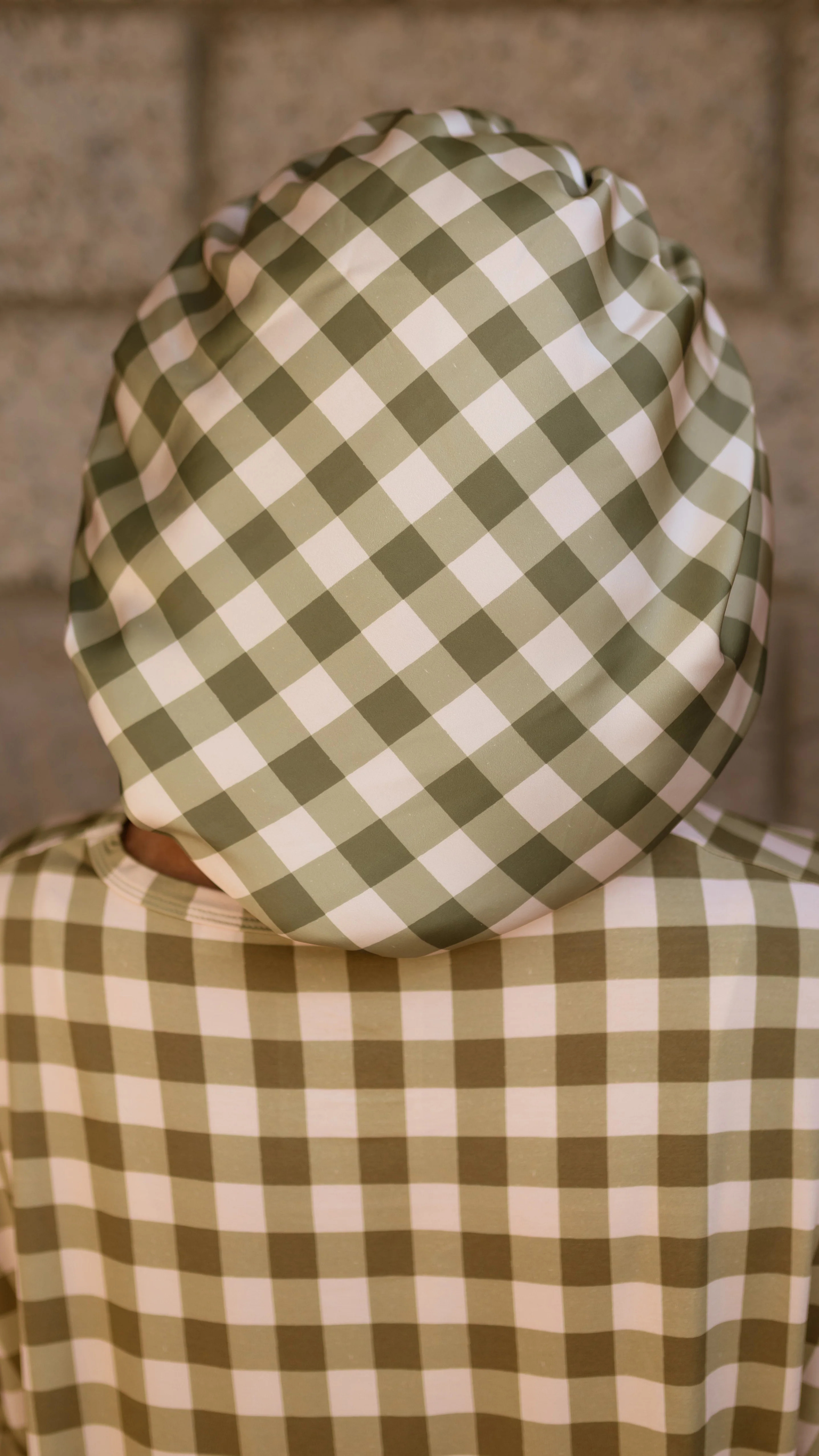 Adult Satin Bonnet in Green Gingham | Silks Design