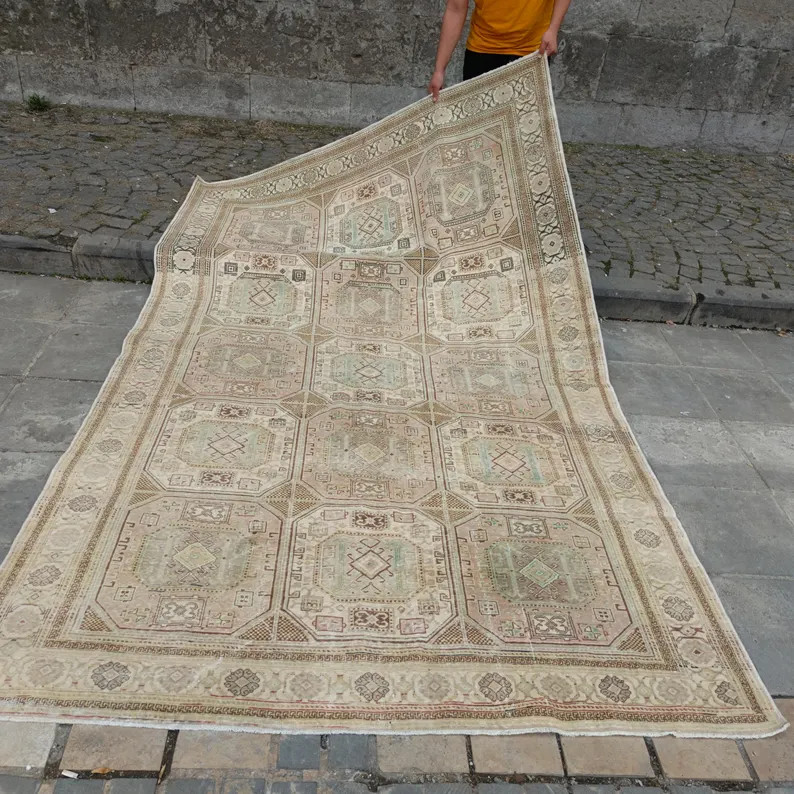 Oversized Pastel and Neutral Anatolian Rug 6.43 X 9.84 Ft: Vintage Handwoven Kayseri Wool Area Ru... | Etsy (US)
