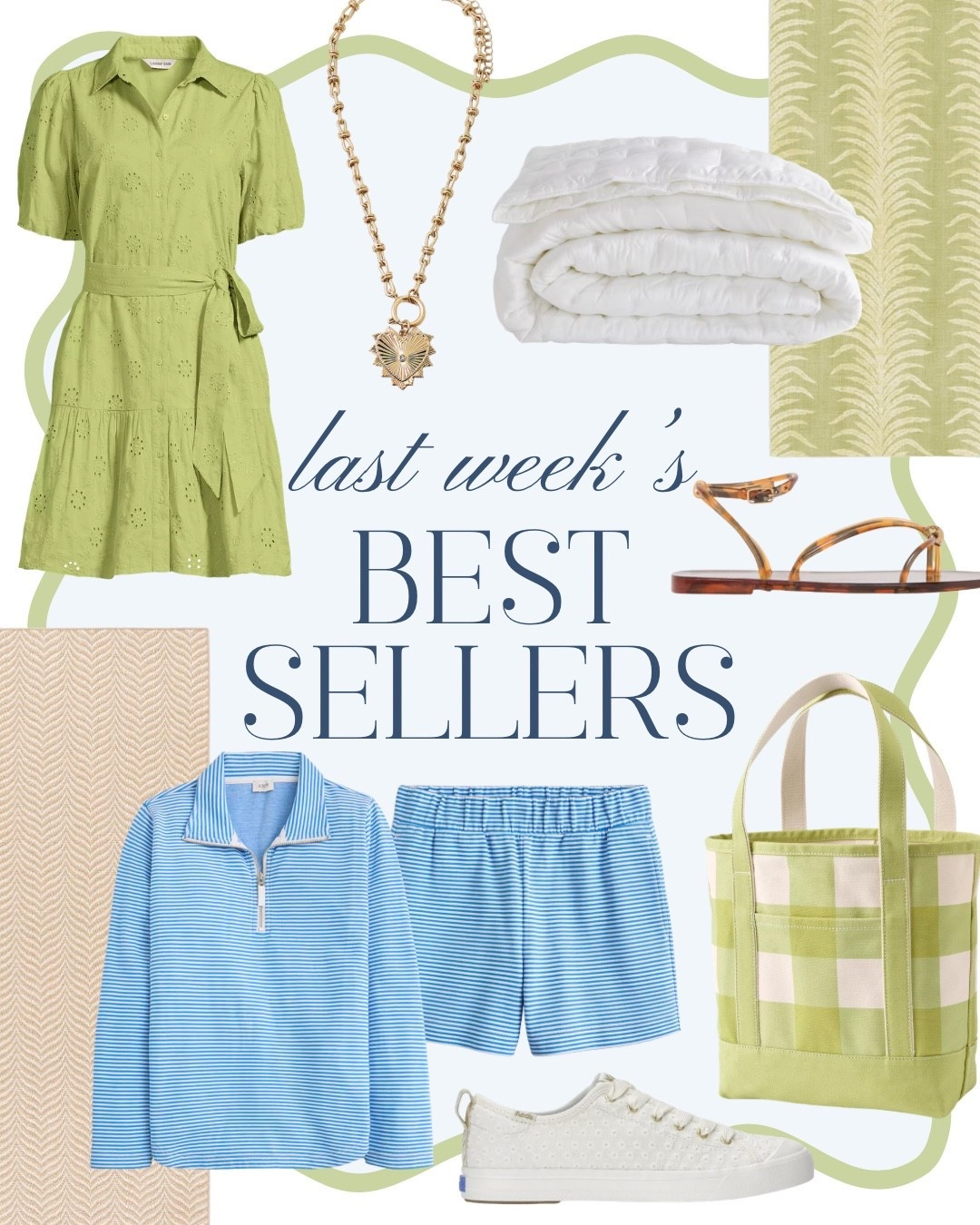 Popular last week! 

Grandmillennial home decor, classic style, blue and green decor, striped matching set, designer look, designer style, gingham bag, jelly sandals, pistachio green, preppy style 

#LTKHome