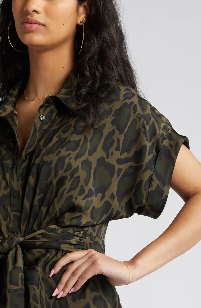 Tori Leopard Print Tie Waist Shirtdress | Nordstrom