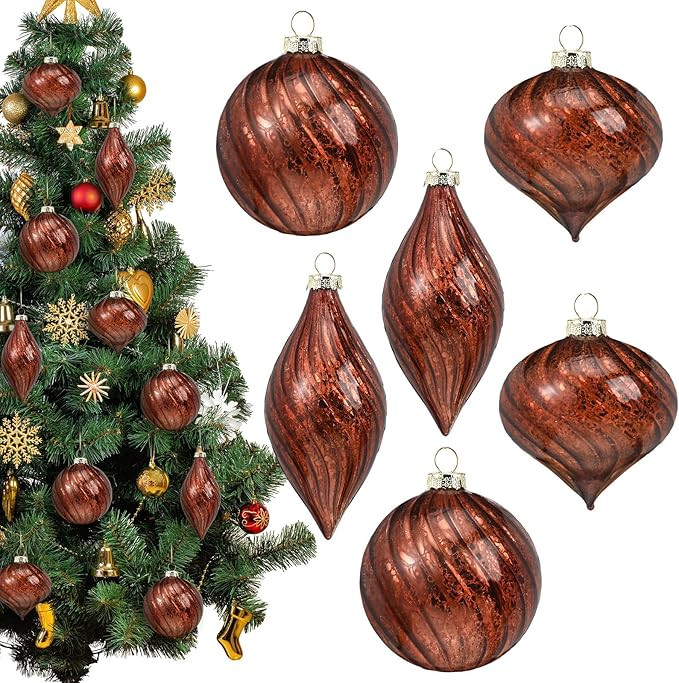 12 Pcs Brown Glass Christmas Ornaments, Christmas Ball Ornaments Shiny Vintage Hanging Neutral He... | Amazon (US)