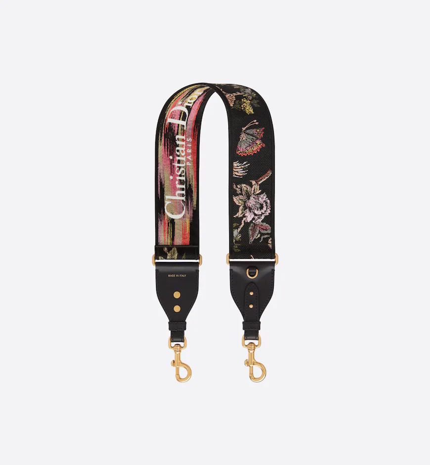 Shoulder Strap with Ring Black Multicolor Jardin Botanique Embroidery | DIOR | Dior Couture