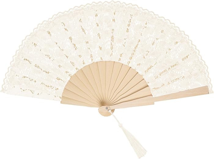 choyaxo Lace Handheld Fan Bamboo Silk Folding Fans for Women Wedding Decoration Dancing Party | Amazon (US)