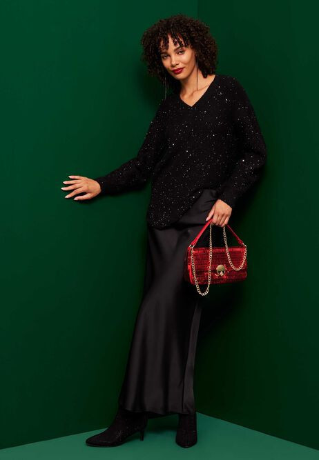 Womens Black Sequin Tunic Jumper | Peacocks