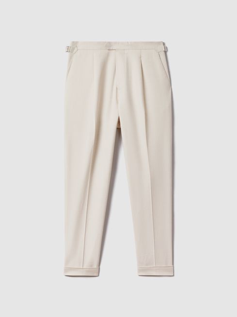 Reiss Ecru Elite Slim Fit Adjuster Tapered Trousers with Turn-Ups | Reiss US