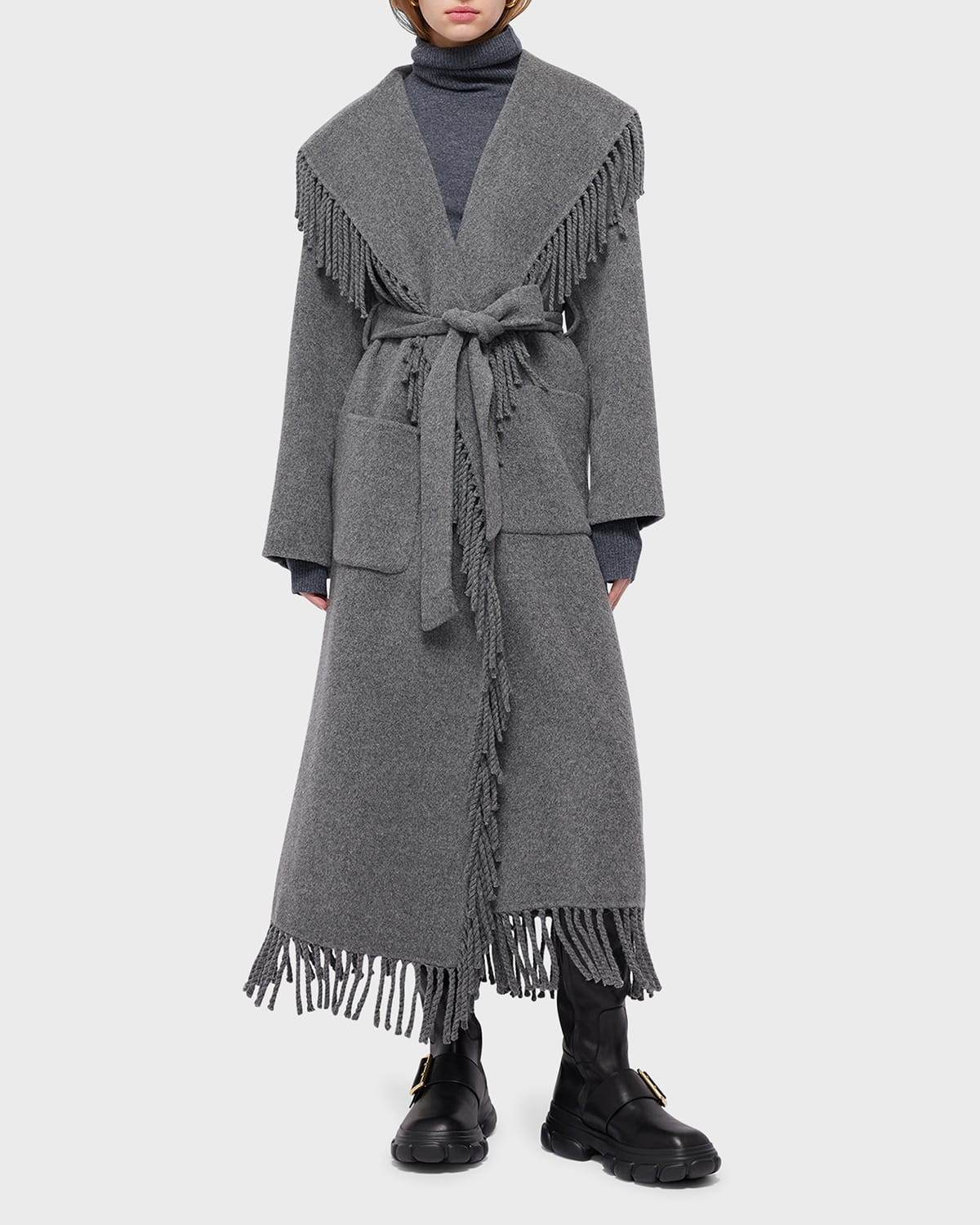 Carrie Fringed Wool-Blend Robe Coat | Neiman Marcus
