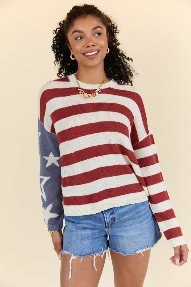 Starry Eyed Stars And Stripes Sweater SALE | Pink Lily