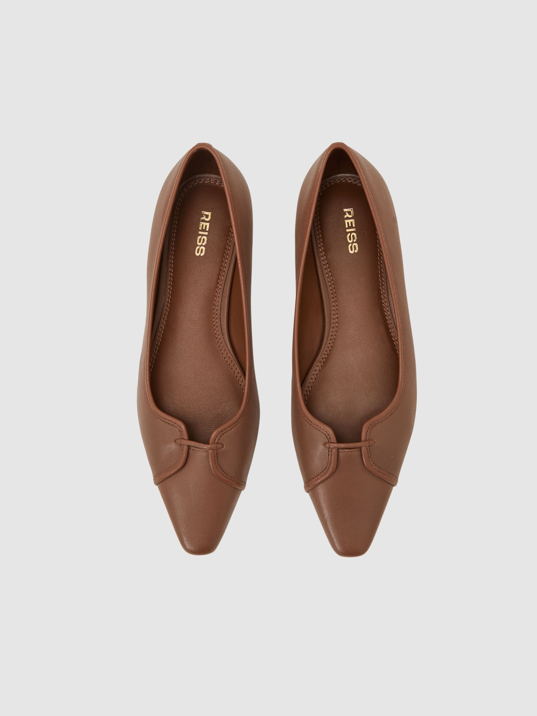 Reiss Leather Pointed-Toe Ballerina Shoes in Tan - REISS | Reiss UK