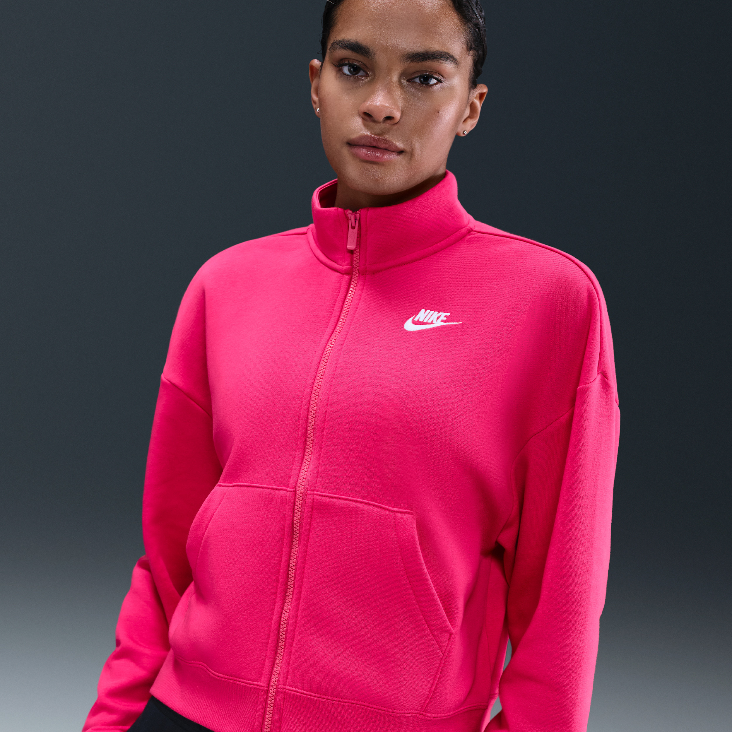 Women's Nike Sportswear Club Fleece Loose Track Jacket in Pink | HV2733-666 | Nike (US)