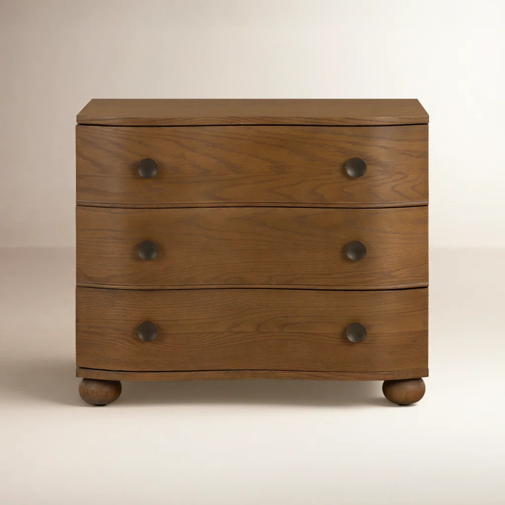 Cridford Modern 26"W 3-Drawer Nightstand and Curved Body with Solid Wood Legs Built-in Outlet Set Of 2 | Wayfair North America