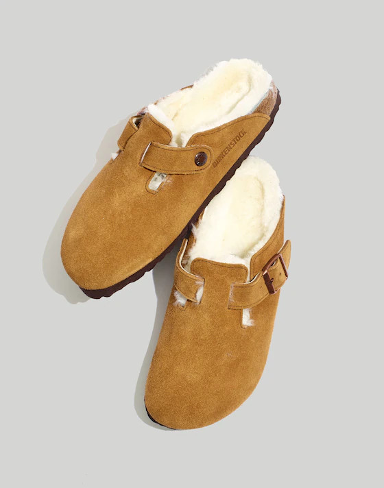 Birkenstock&reg; Suede Boston Clogs in Shearling | Madewell | Madewell