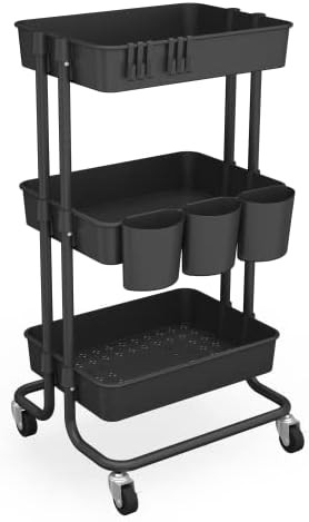 CAXXA 3-Tier Rolling Storage Organizer with 3 Small Baskets - Mobile Utility Cart with Caster Whe... | Amazon (US)