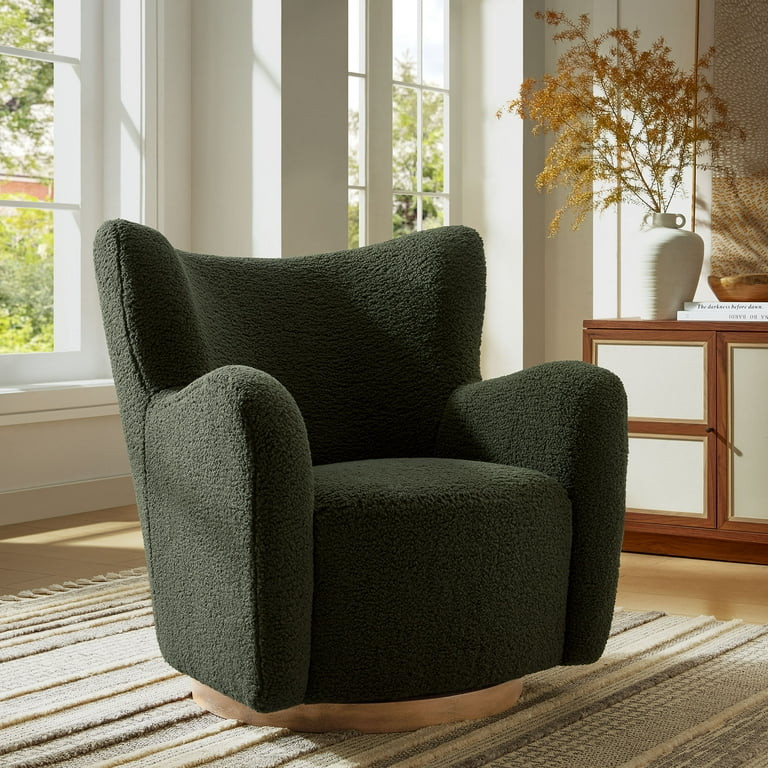 Modway Montrose Wingback Sherpa Swivel Accent Chair in Fern Walnut | Walmart (US)