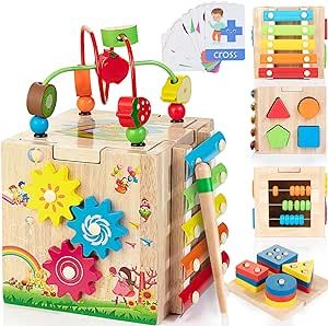 Bravmate Wooden Activity Cube | 8-in-1 Montessori Toys for 12M+ Toddlers, One Year Old First Birt... | Amazon (US)