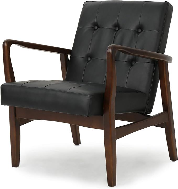 Amazon.com: Conrad Mid Century Modern Arm Chair in Black Faux Leather : Home & Kitchen | Amazon (US)