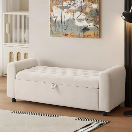 48" Ottoman with Storage, Tufted Storage Ottoman Bench, Convenient Living Room Fabrics Bench Seat... | Amazon (US)