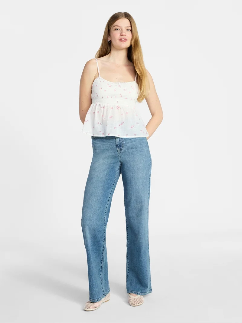 No Boundaries Cotton Smocked Baby Doll Tank Top, Women's XXS-XXXL | Walmart (US)