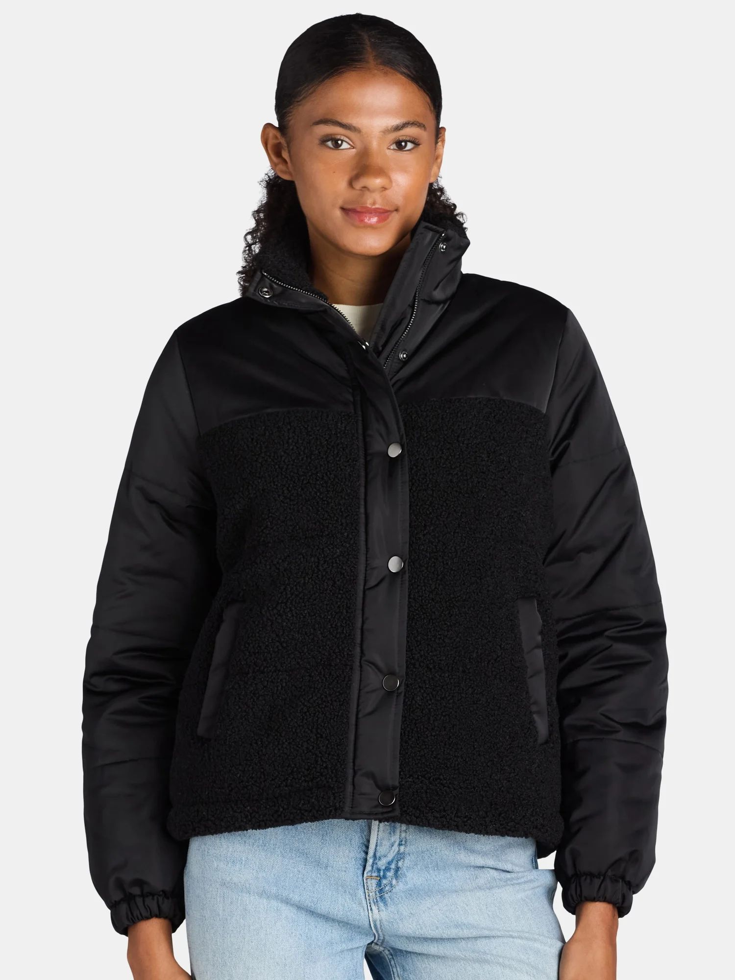 Time and Tru Women's and Women’s Plus Mixed Media Puffer Jacket, Sizes XS-3X | Walmart (US)