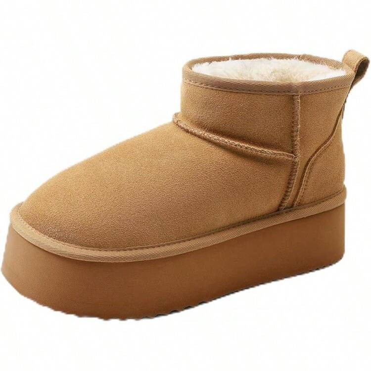 Women Genuine Suede, Wide Toe Slip Resistant Ankle Snow Boots Lined Fur With Lightweigt Foam Insole Outdoor | SHEIN