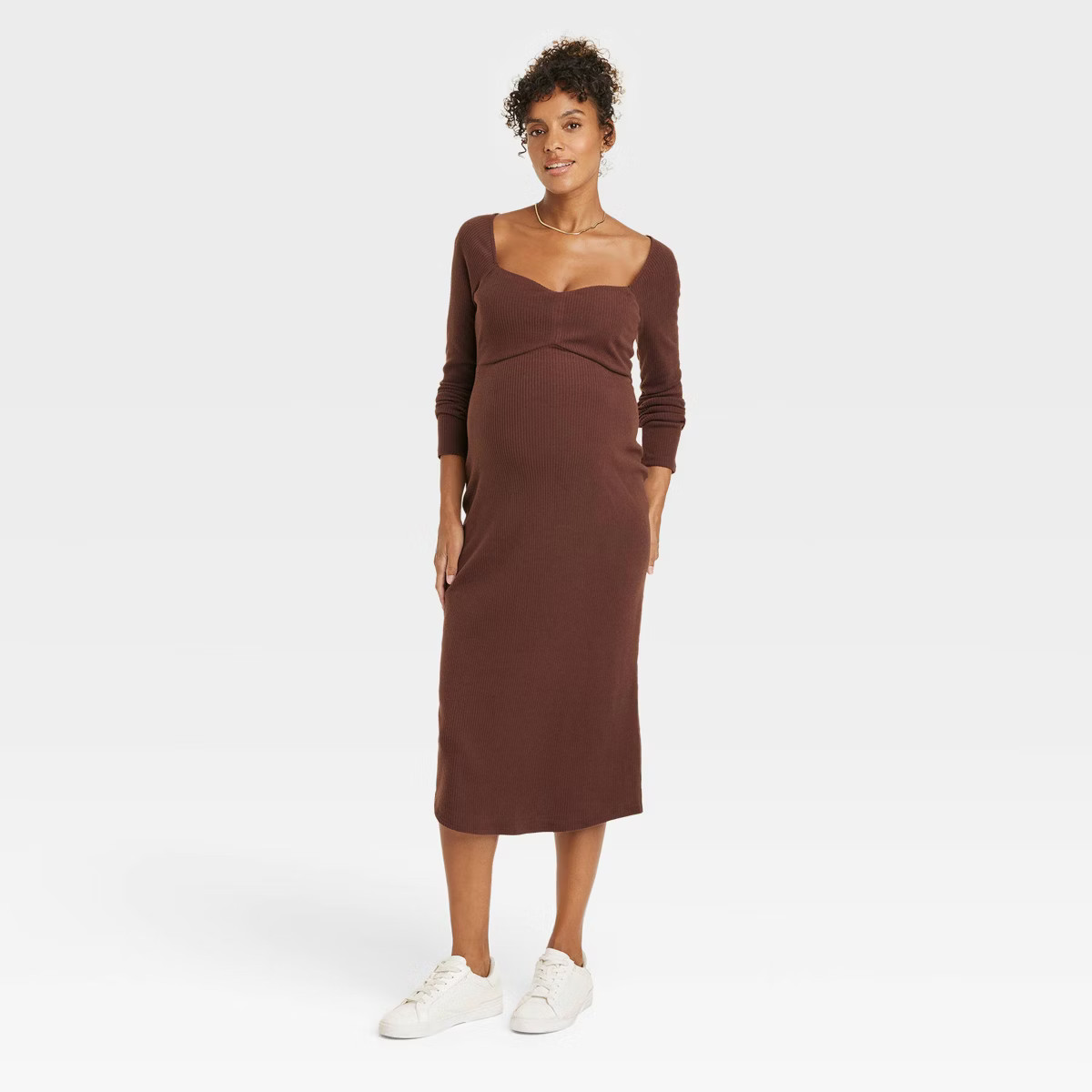 Long Sleeve Corsetry Ribbed Midi Maternity Bodycon Dress - Isabel Maternity by Ingrid & Isabel™ | Target