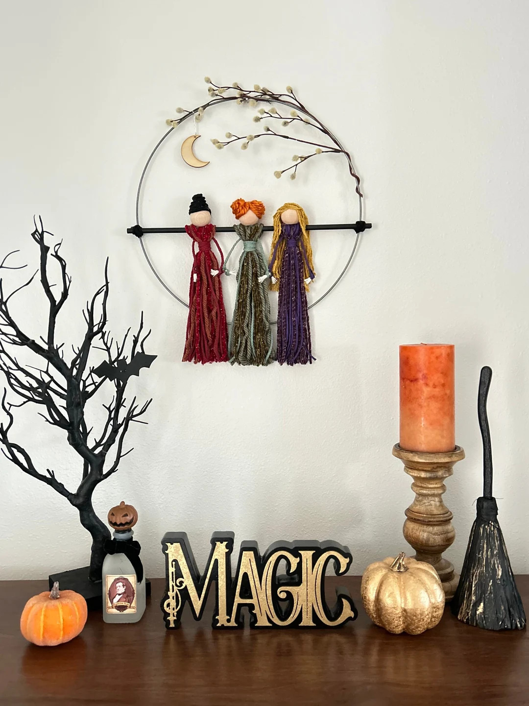 Hocus Pocus Wall Decor, Halloween Witch Decor, Sanderson Sisters Wreath, Macrame Halloween Wall H... | Etsy (US)
