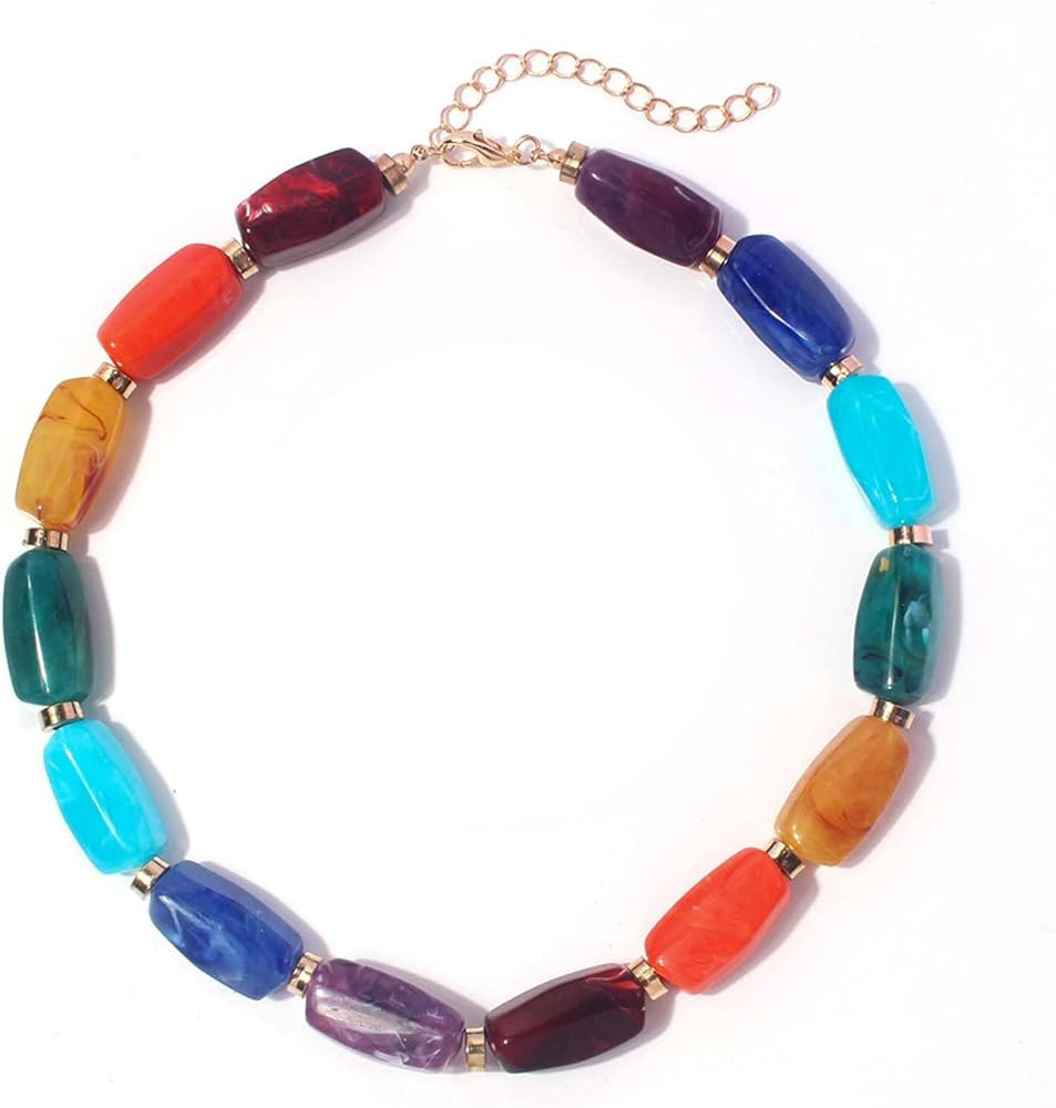 HETICA Colorful Beaded Necklace Bohemian Resin Imitation Gemstone Choker Necklace Fashion Stateme... | Amazon (US)