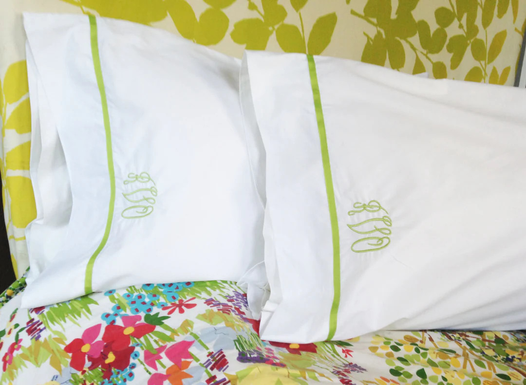 Monogram Standard Pillow Cases with Ribbon Trim / Monogram Bedding - Set of 2 | Etsy (US)