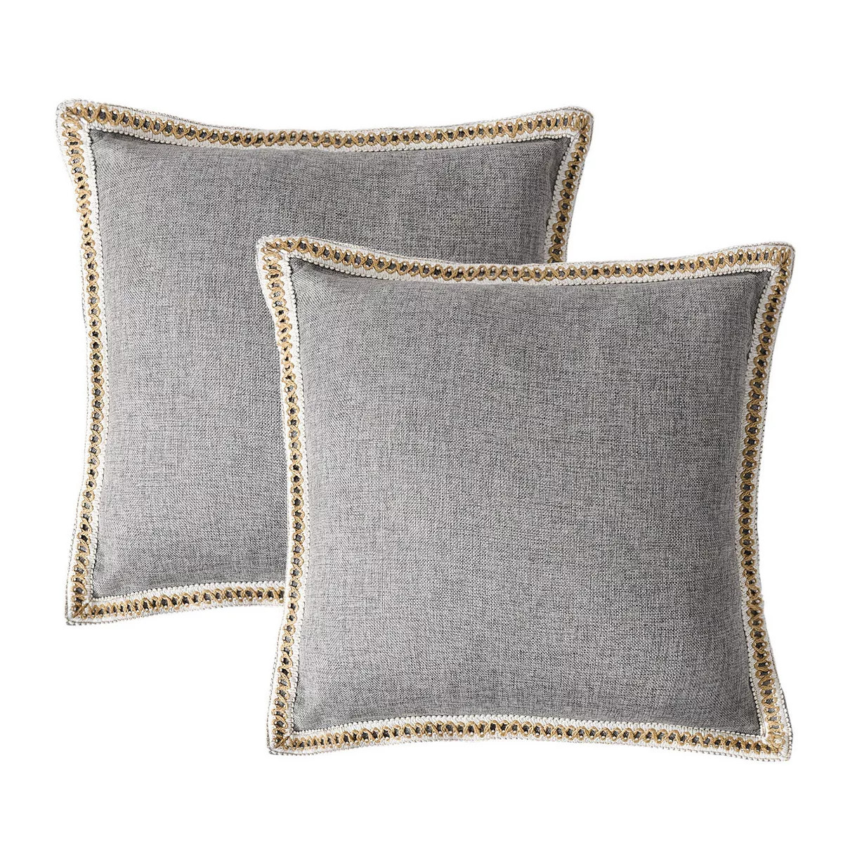 HIG Gray Faux Linen Throw Pillow Covers 20x20 Farmhouse Burlap Trimmed Decorative Cushion Cover S... | Target