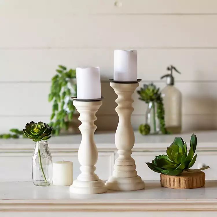 White Wooden Candle Holders, Set of 2 | Kirkland's Home
