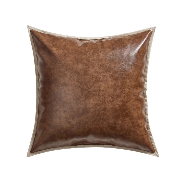 Home Decor Collection 20" x 20" Brown Faux Leather Decorative Pillow | Walmart (US)