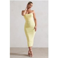 Nylah | Lemon Ruched Corset Bodycon Midi Dress | Club L London
