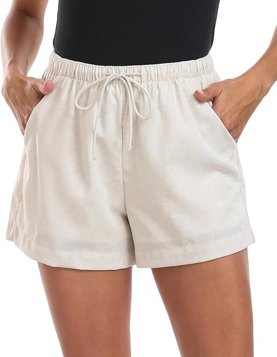 Women's Linen Shorts Lightweight Cotton Drawstring Elastic Waist Summer Casual Shorts for Women w... | Amazon (US)