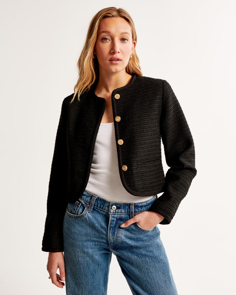 Collarless Tweed Jacket | Abercrombie & Fitch (UK)